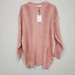 John & Jenn Sweater Tunic XLarge Pink Cable knit T Sweater Long Sleeve NWT